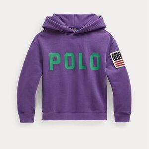 Polo Ralph Lauren Girl's Logo Fleece Hoodie Flag Patch Purple